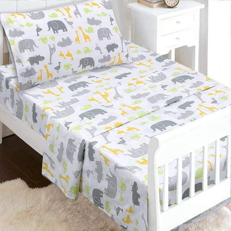 UPC: 0737107950968 | Safari Fun Animals Elephant Giraffe Hippo 3 Piece Multicolor Grey Cotton Sheet Set