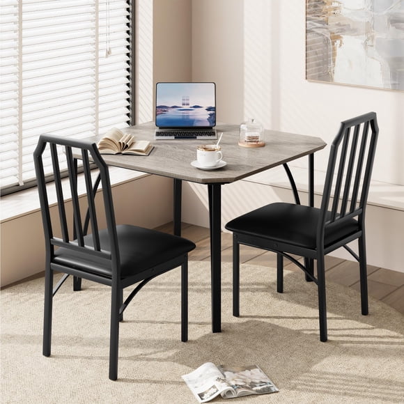 Kojooin Juego de Mesa y Sillas de Cocina para 2 Personas con Cojines Tapizados y Moderno Diseño de Chaflán, Ideal para Salas de Estar Compactas
