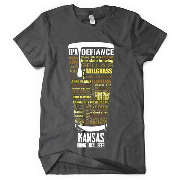 Kansas Breweries Craft Beer T-Shirt - Dark Heather -X- Large - Local Brewery Shirt for Him