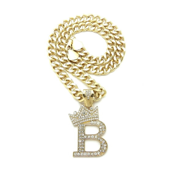 Unique Fashion 21 Hip Hop Stone Filled Initial B Pendant 9 mm 18 inches Cuban Chain Necklace