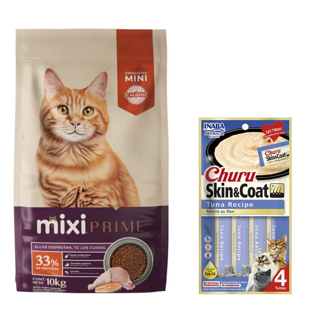 Mixi Prime 10 Kg + Churu Skin & Coat Atún Snack 4 tubos de 14g