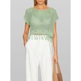 thumbnail image 5 of Women Knit Tops, Crew Neck Short Sleeve T-shirt Hollowed Tasseled Sheer Top for Vacation, 5 of 10