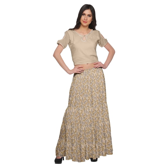 Moomaya Printed Two Piece Flared Skirt And Crop Top Rayon Ethnic Set For Girls