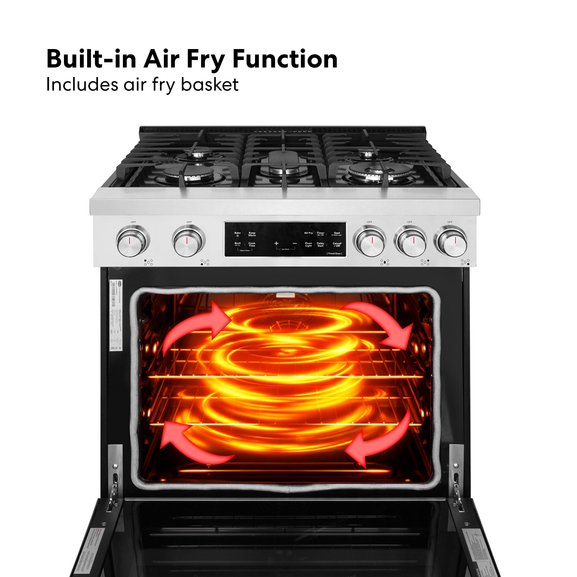 Cosmo 30 in. Stellar Collection 4.8 cu. ft. Gas Range, 5 Burners, Convection Oven, Cast Iron Grates, Stainless Steel