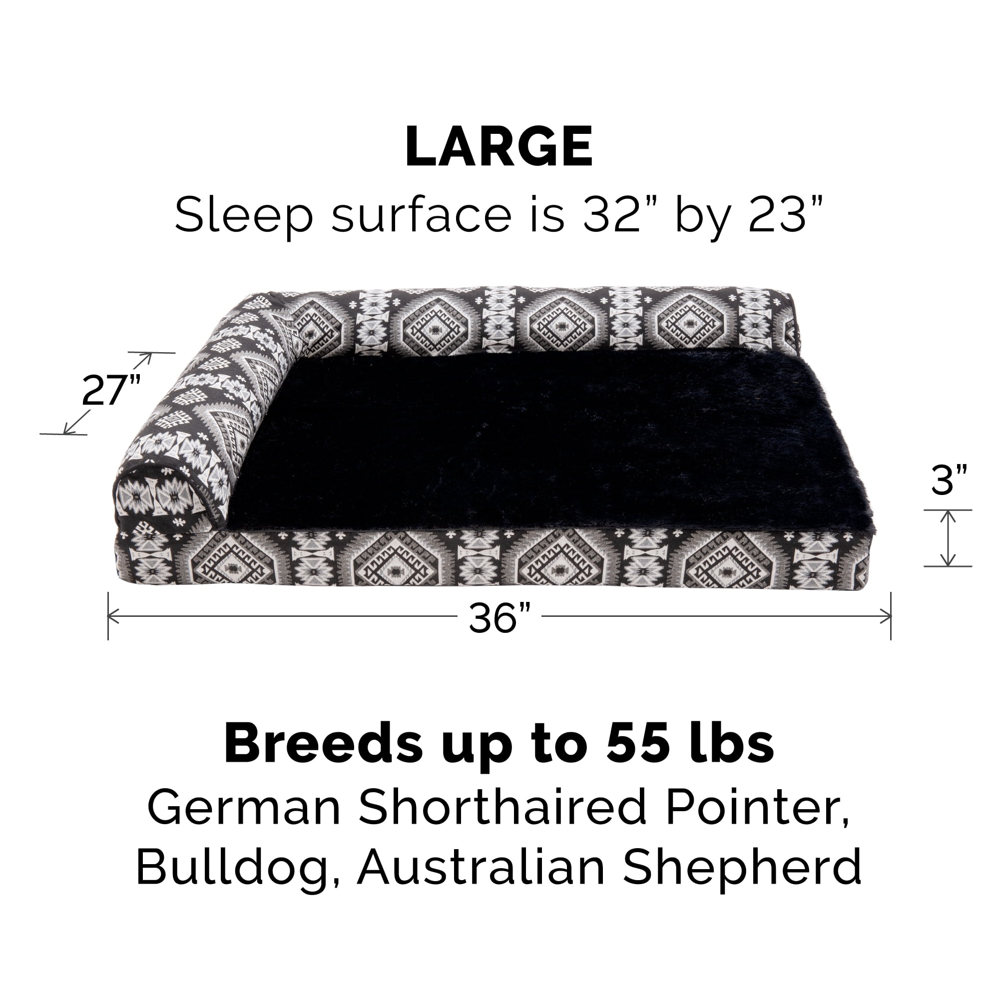 FurHaven Pet Products Southwest Kilim Orthopedic Deluxe Chaise Lounge Pet Bed for Dogs & Cats - Black Medallion, Large