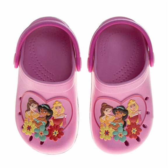 Disney Princess Girls Slip-On Clogs with Back Strap, Jasmine, Belle & Aurora, Slip-Resistant EVA Sandals (Toddler Sizes), Pink, Size: 5-6