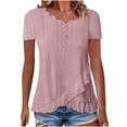 thumbnail image 2 of Timegard Tops for Women Trendy Eyelet Ruffle Short Sleeve V Neck Irregularly Dressy Casual Tunic Tops, 2 of 6