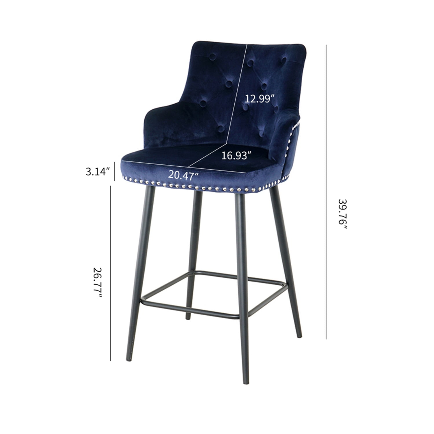 Kadyn Modern Style Bar Chair Set of 2, Foam Bar Stools with armrests and Footrests, Upholstered High Bar Stool Chair for Dining Room, Dark Grey