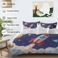 thumbnail image 3 of Cartoon Rocket Bedding Duvet Cover Set Queen Size 4 Pieces Cloud Space Stars Cute Planet Classic Bedding Set with Zipper Closure, 1 Comforter Cover 90x92 Inches 1 Flat Sheet & 2 Pillow Cases, 3 of 7