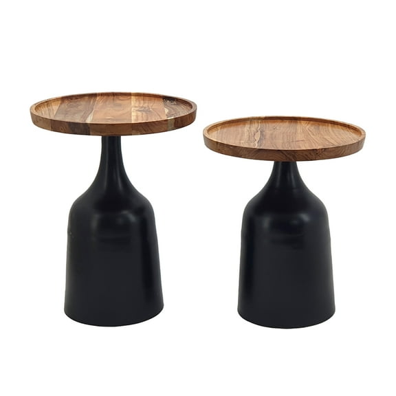 CC Home Furnishings Trumpet Side Tables with Round Top - 19.5" - Black and Brown - Set of 2