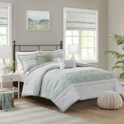 King Cal King Seersucker Comforter Set 5 Piece with Throw Pillows