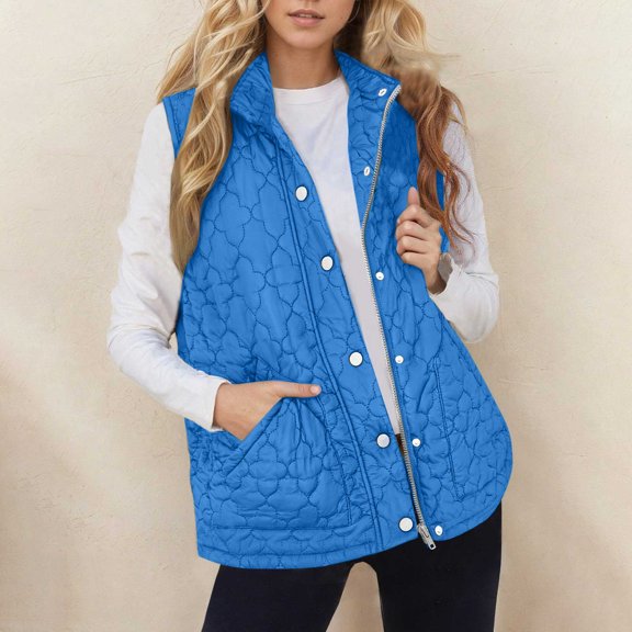 Women's Winter Vest Sleeveless Fleece Jacket Zip Up Stand Collar Long Warm Drawstring Coat With Pockets Outerwear