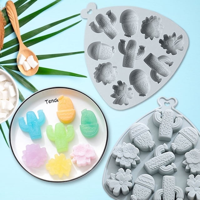 Oleegame 1PC Cookie Mold Cactus Flower Silicone Mold Multifunctional Candy Chocolate Cake Mold Blue