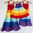 thumbnail image 2 of Robe Assortie Mère Fille Femmes Fille à Rayures Arc-en-Ciel Imprimée à Bretelles Spaghetti Sans Manches Robe Vêtements de Famille, 2 of 6