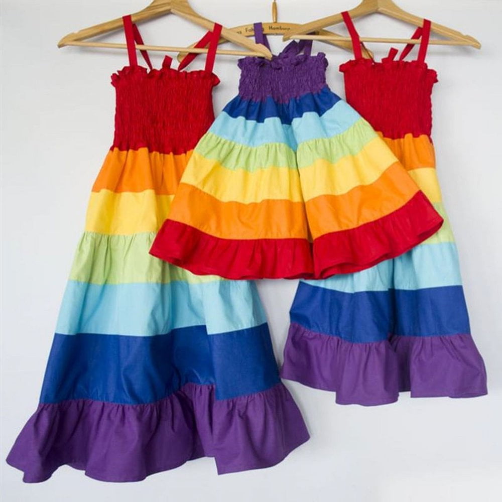 Mother daughter rainbow dress best sale