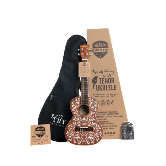 Kala Official Learn To Play Mandy Harvey Signature Series Tenor Ukulele Starter Kit with Clip-On Tuner, Custom Gig Bag, and Quick Start Guide (KALA-LTP-MH)