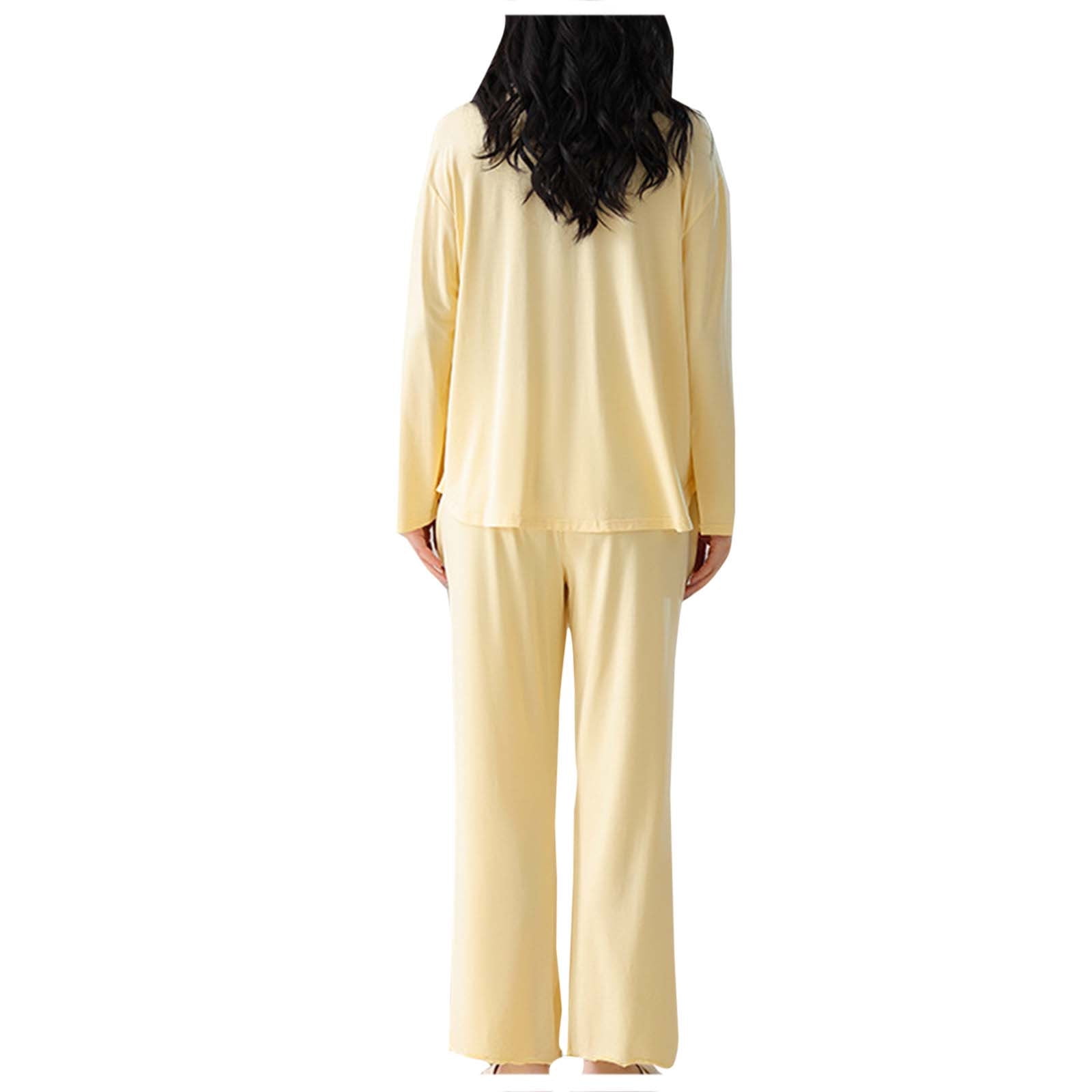 Oalirro Pajamas for Women Set 2 Piece Solid Color Soft Long Sleeve Pjs Pullover Top with Pants Breathable Loungewear Home Pajama Sets