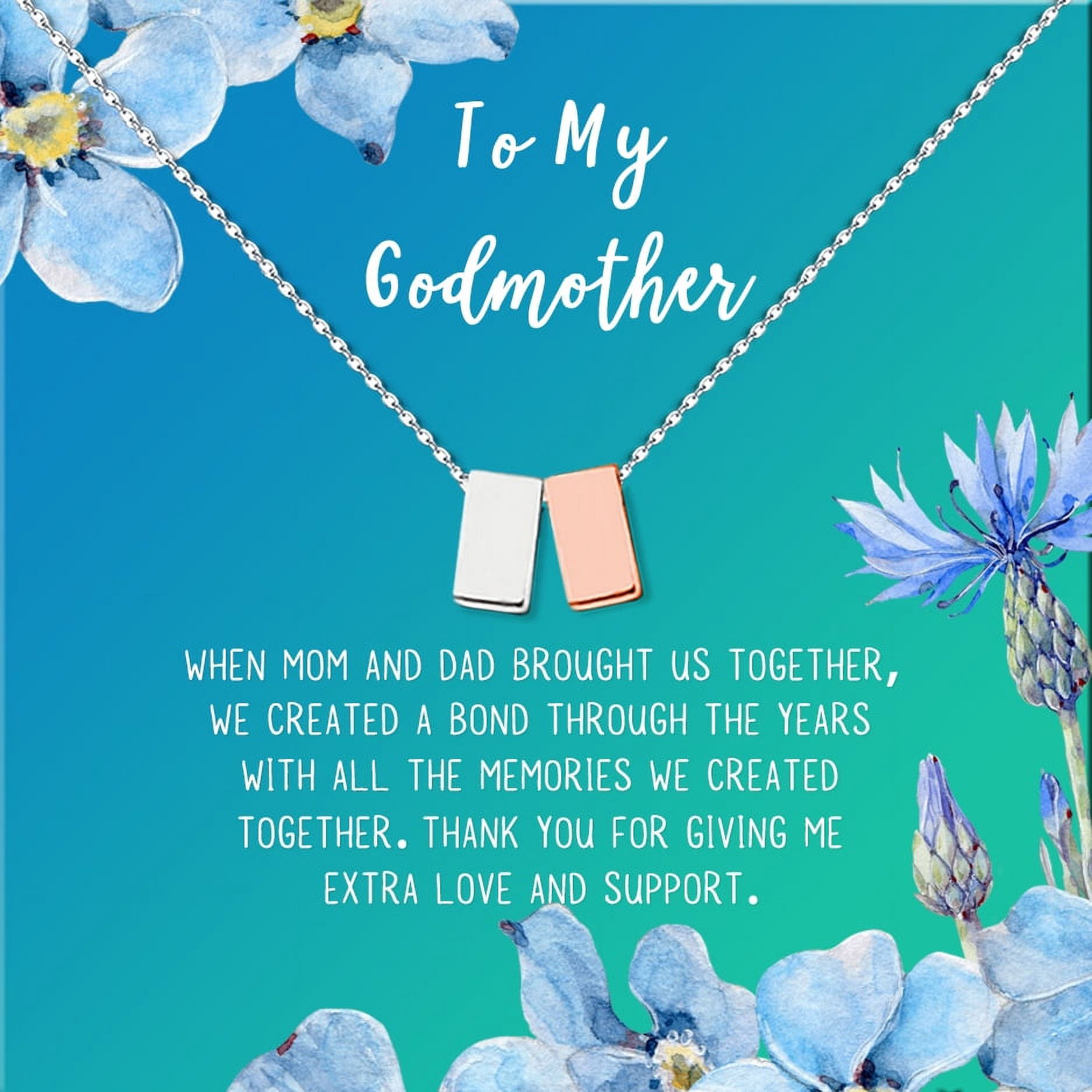 To My God Mother Mother's Day Gift, Gift for Her, Godmother's Day Gift, Godmother's Gift for Mother's Day, Godmother's Day Necklace and Card[Silver and Rose Gold Cube,Blue-Green Gradient]