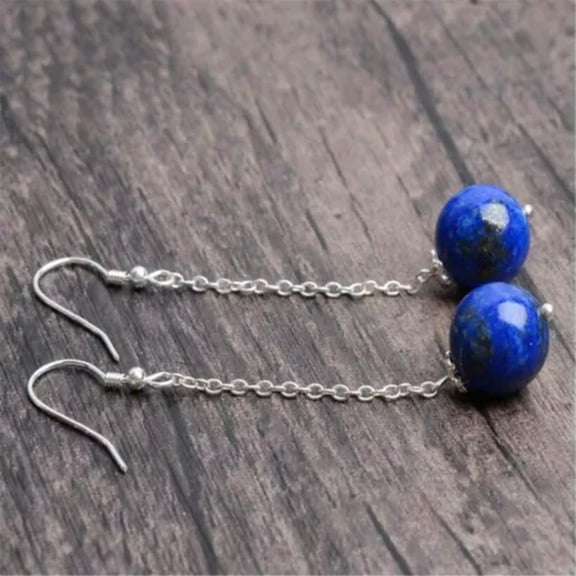 K-KED Beautiful Fashion 8/10/12/14mm Lapis Lazuli Silver Earrings Hook Jewelry-10 mm
