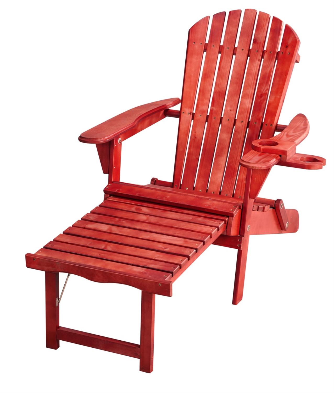 W Unlimited  Oceanic Collection Outdoor Bistro Adirondack Chaise Lounge Foldable Chair Set with Cup & Glass Holder & Built in Ottoman, Red - Wood - 2 Piece - image 2 of 3