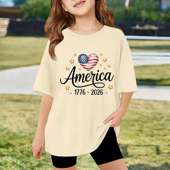 Gzbliryd White T Shirts Relaxed Fit Back To School Clothes Cute Summer Tops for Girls Cute Summer Tops Girl Summer Clothes (Beige,11-12 Years)