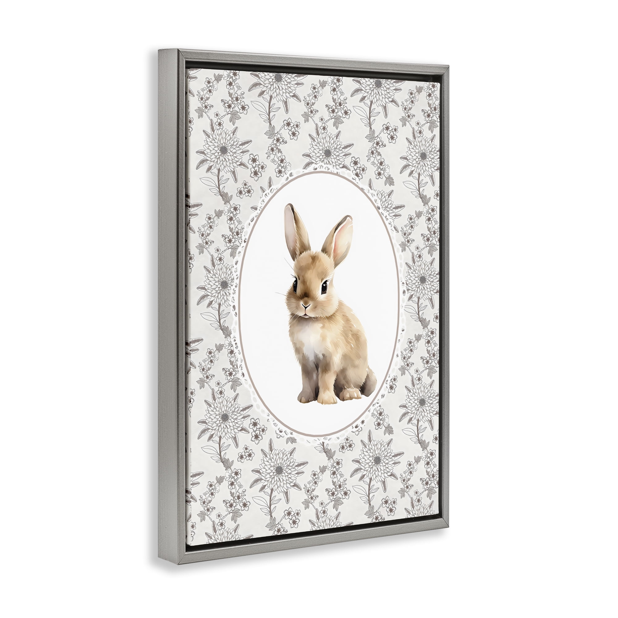 Stupell Industries Mauve Botanical Bunny Gray Framed Floater Canvas Wall Art, design by Ink Drop Loft