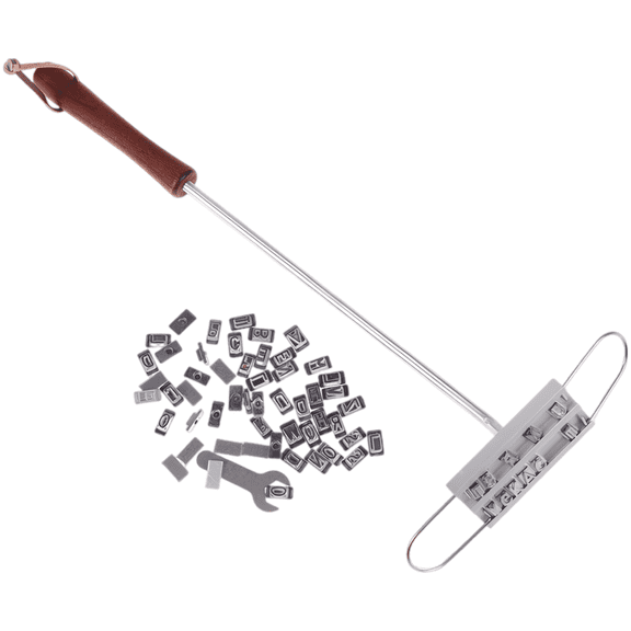 BBQ Branding Iron with Letter & Space Pieces, Carbon Steel Steak Branding Tool, Long-Handle Safe Meat Iron for Easy Customization, for Grilling Gifts, Parties, Camping, Silver and Brown