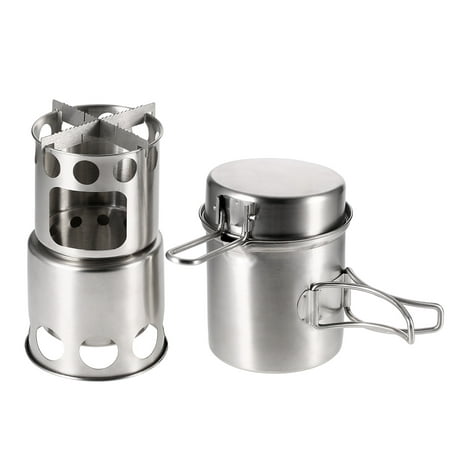 Portable Camping Stove Combo Wood Burning Stove and Cooking Pot Set for Outdoor Backpacking Fishing