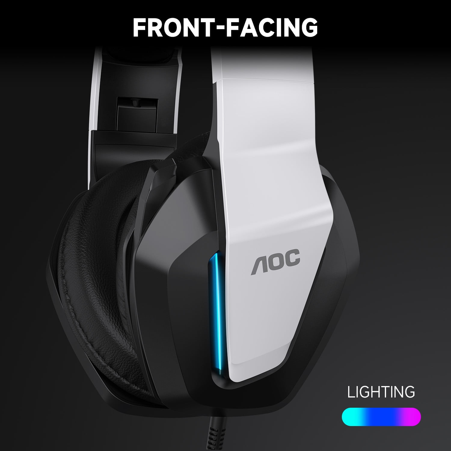 AOC Gaming Headset with Noise Cancelling Mic, Wired Gaming Headphone for PC, PS5, Xbox Series, Xbox Headset, Switch, MAC, High-Quality Sound, Led Light, Foldable, Portable, White