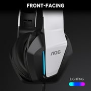 AOC Gaming Headset with Noise Cancelling Mic, Wired Gaming Headphone for PC, PS5, Xbox Series, Xbox Headset, Switch, MAC, High-Quality Sound, Led Light, Foldable, Portable, White