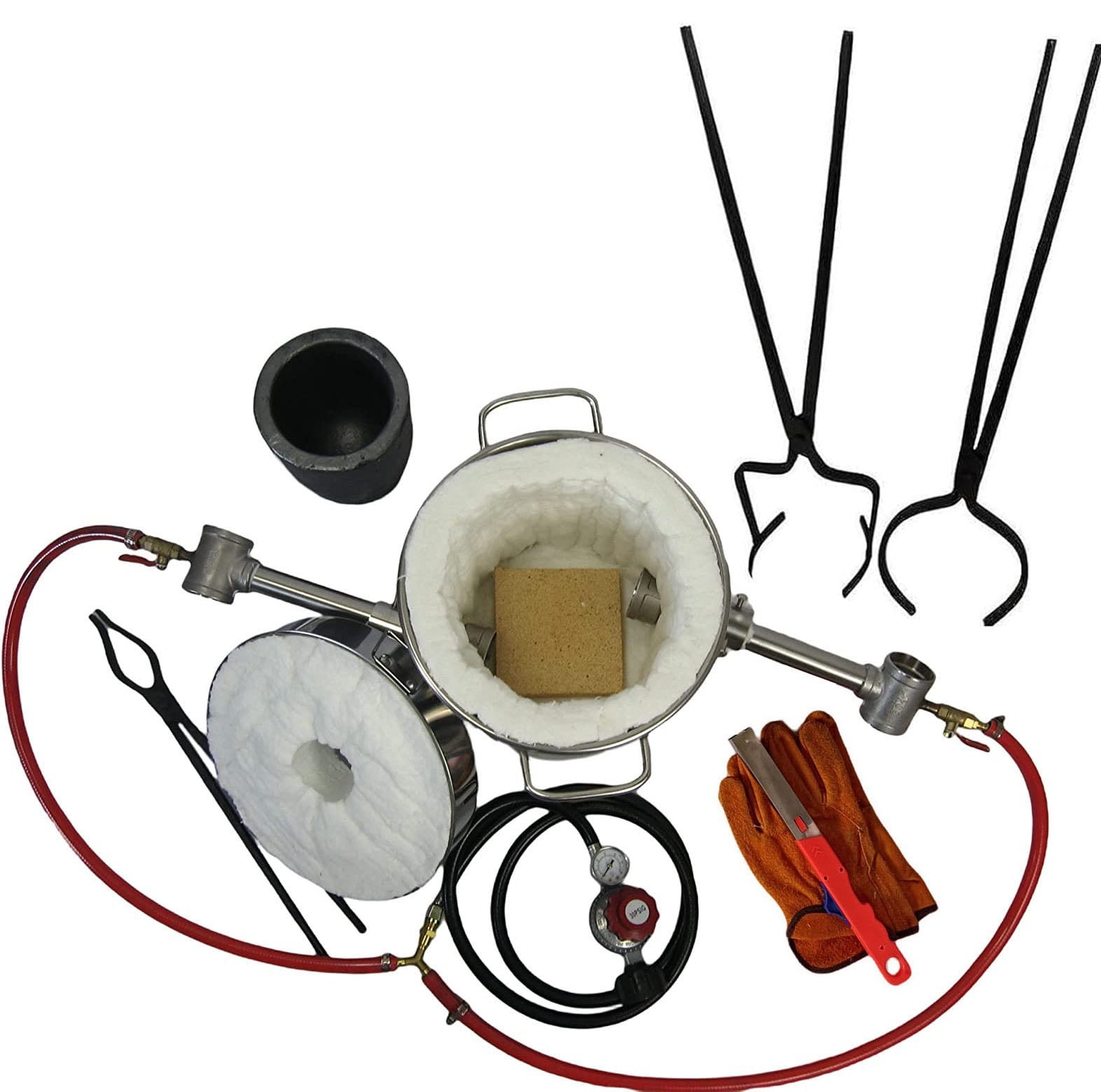 LSMIITTH 8KG(17.6LBs) Metal Melting Furnace Kit with Crucible Tongs, Dual Burner Smelting Furnace Kit for Melting Copper Aluminum Gold Silver