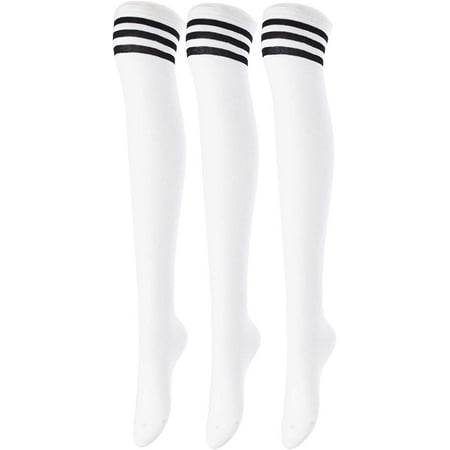 

Lovely Annie Big Girl s Women s 3 Pairs Incredible Durable Super Soft Unique Over Knee High Thigh High Cotton Socks Size 6-9 A1022(White)