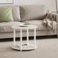 thumbnail image 2 of Furinno Turn-N-Tube Toolless Assembly Round Coffee Table, 2-Tier White Coffee Table with Open Shelf, Side Table, for Living Room, Bedroom, Home Office, Light Marble, 2 of 5