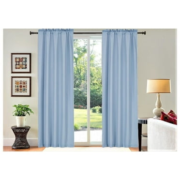Set of 2 panels light blue solid matte color light filtering with rod pocket 100 % privacy window blackout curtain treatment 37" inch wide X 95" inch long each panel R64