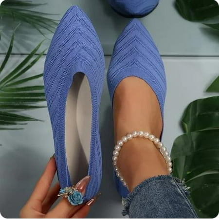 

Women s Pointed Toe Flat Shoes Solid Color Knitted Slip On Shoes Casual Breathable Ballet Flats-39
