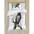 thumbnail image 1 of Black Crow Duvet Cover Set Twin Size, Monochromatic Design of Bird on Bare Branch Haunted Gothic Artsy, Decorative 2 Piece Bedding Set with 1 Pillow Sham, Charcoal Grey Pale Grey, by Ambesonne, 1 of 3