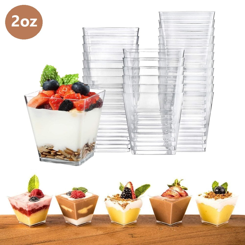 Fruit Salad and Dessert Containers w Lid Canape Icecream Pots Disposable Plastic 