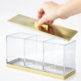thumbnail image 6 of mDesign Cosmetic Divided Storage Organizer Box, 3 Section, Lid, Clear/Soft Brass, 6 of 8