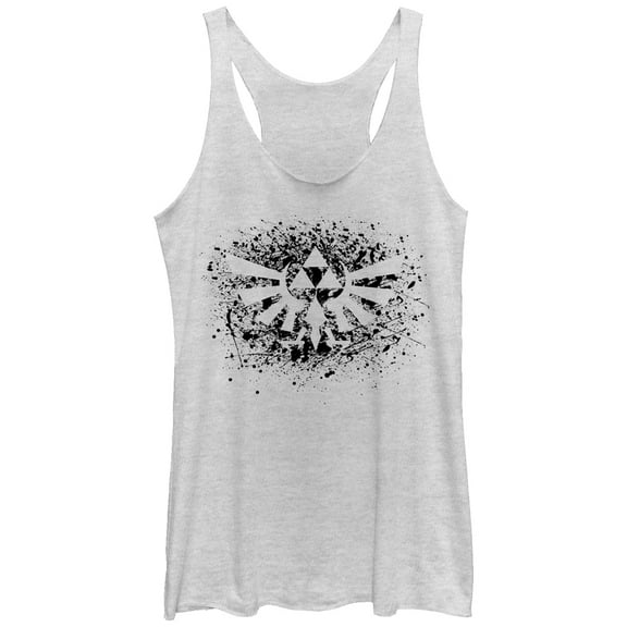 Women's Nintendo Legend of Zelda Triforce Paint Splatter  Racerback Tank Top White Heather Medium