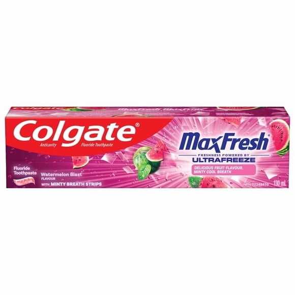 Colgate MaxFresh Fluoride Toothpaste, Watermelon Blast, 130 mL with Mint