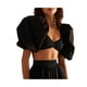 thumbnail image 3 of TRKIYQC Blusa Mujer, Color Sólido Escote en V Profundo Manga Corta Puff Tops Cortos Escotados para Verano, Blanco/Negro, S/M/L TRKIYQC  Vida cotidiana, 3 of 10