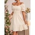 thumbnail image 4 of Apricot Square Neck Ruched Waist A-Line Dress With Puffed Sleeves And Tiered Hem, 4 of 6