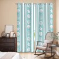 thumbnail image 3 of Teal Striped Coastal Kitchen Curtains 96 Inch Length, Nautical Beach Starfish Shell Grommet Top Bedroom Living Room Curtains, Light Filtering Cafe Curtain Drapes 2 Panels Set 104''x96'', 3 of 9