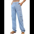 thumbnail image 1 of Pantalones Cargo de Cintura Alta para Mujer, Pantalones Casuales de Pierna con 6 Bolsillos. Azul Denim XL, 1 of 8