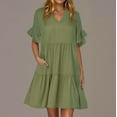 thumbnail image 2 of Women's Casual Summer Dress Short Sleeve Dress With Pockets Beach A Line Casual Dress Olive Green, 2 of 7