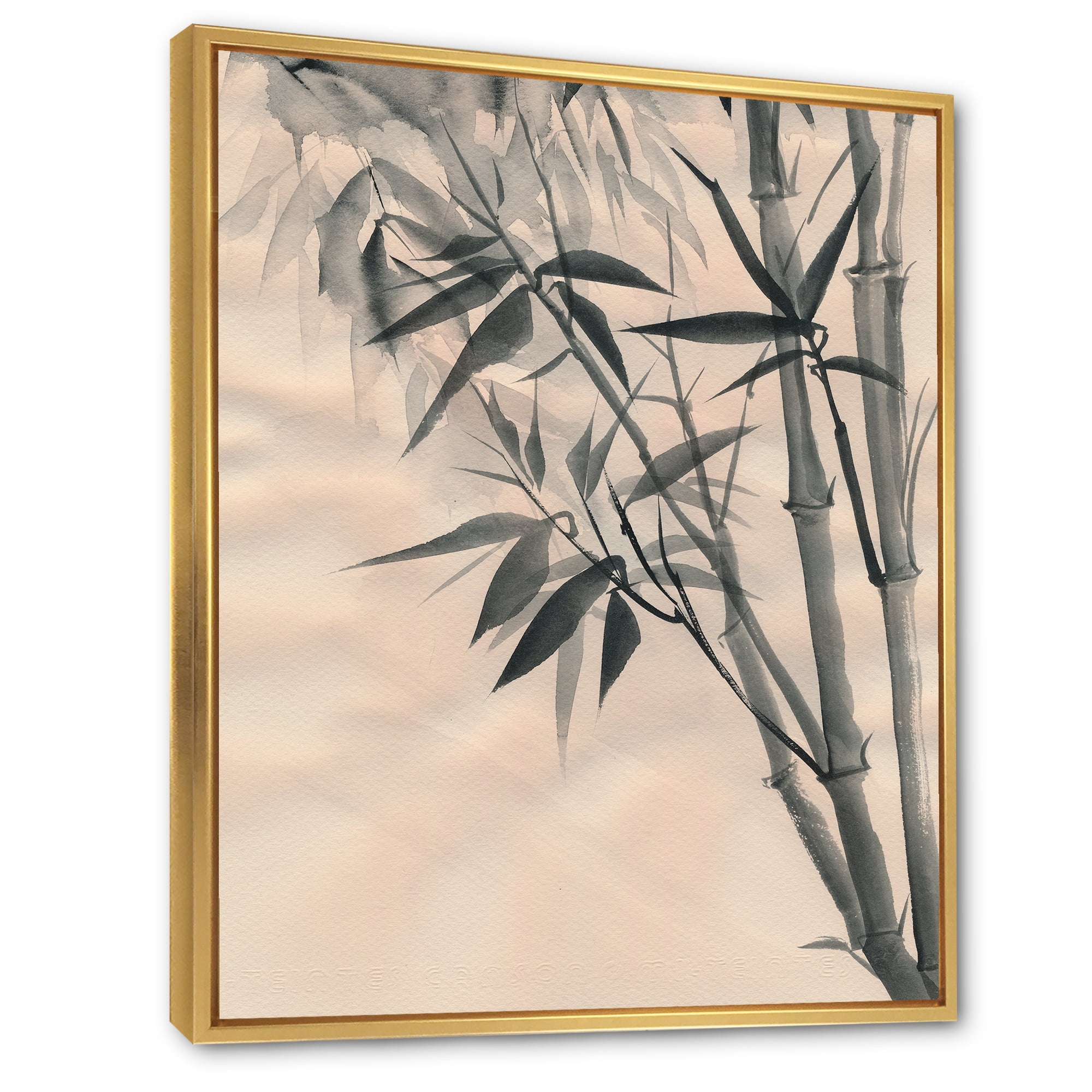 Designart 'Vintage Black and White Bamboo I' Traditional Framed Canvas Wall Art Print