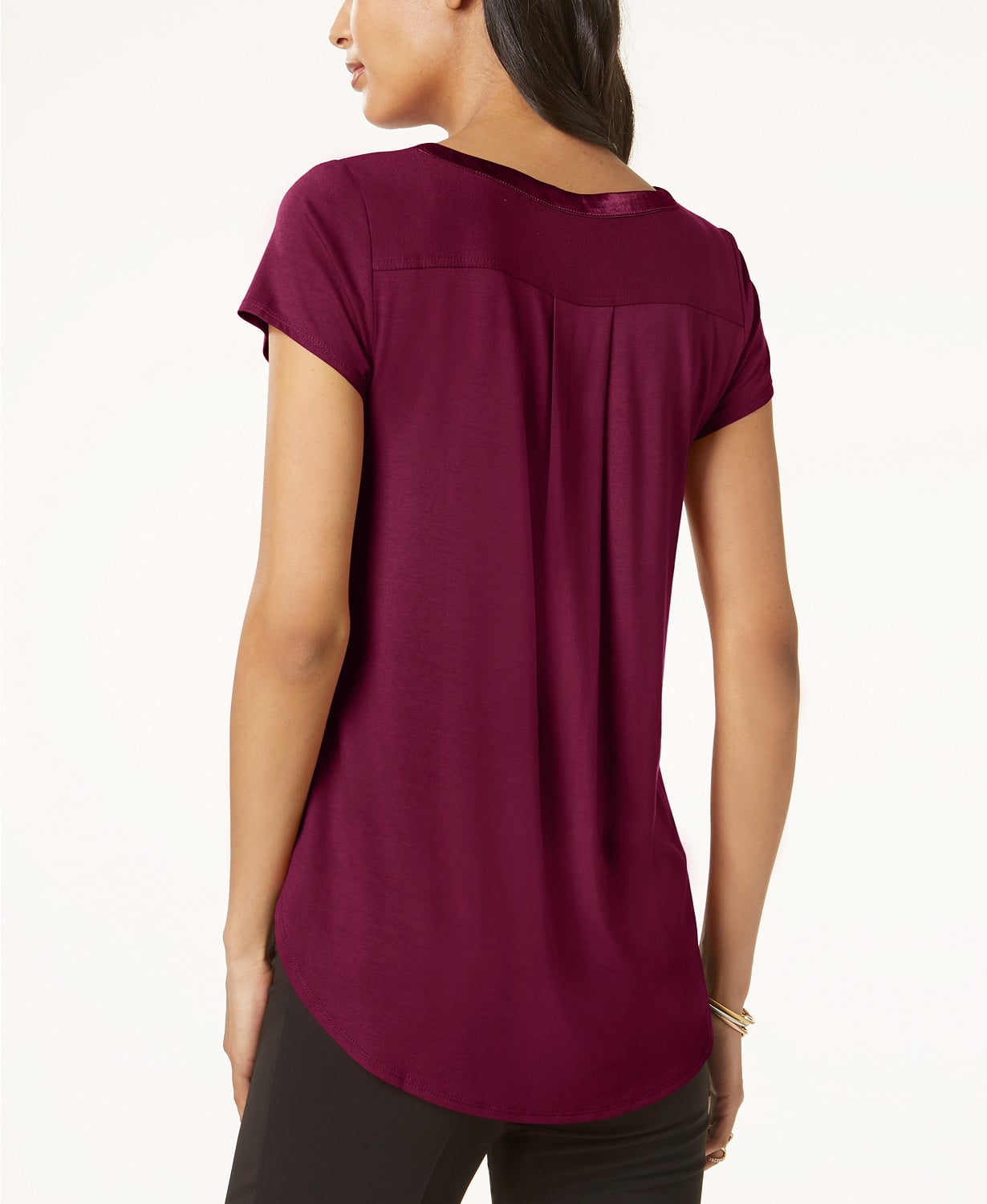 Alfani - Satin-Trim High-Low T-Shirt - Petites - PL