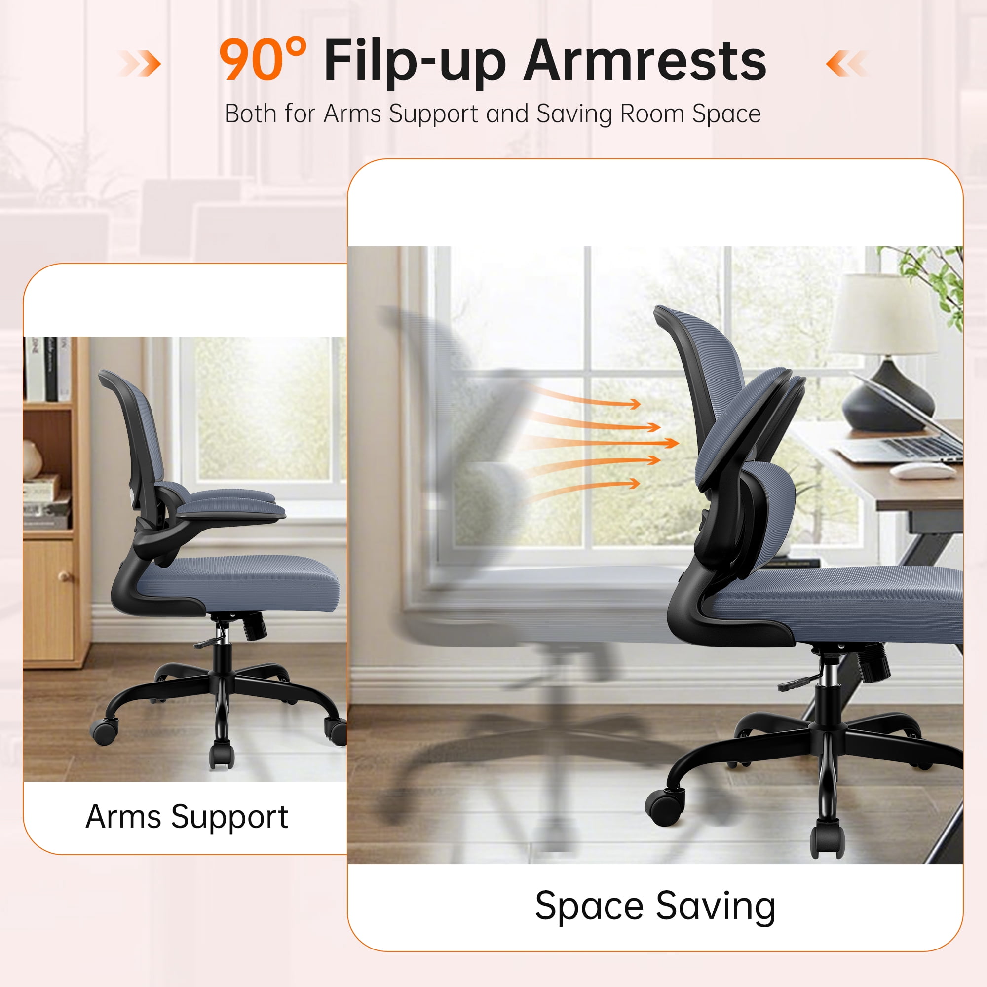 COOLHUT Office Chair, Ergonomic Desk Chair with Lumbar Support and Adjustable Armrests, Breathable Mesh Computer Gaming Chair, Reclining Task Chair for Home Office, Dark Gray
