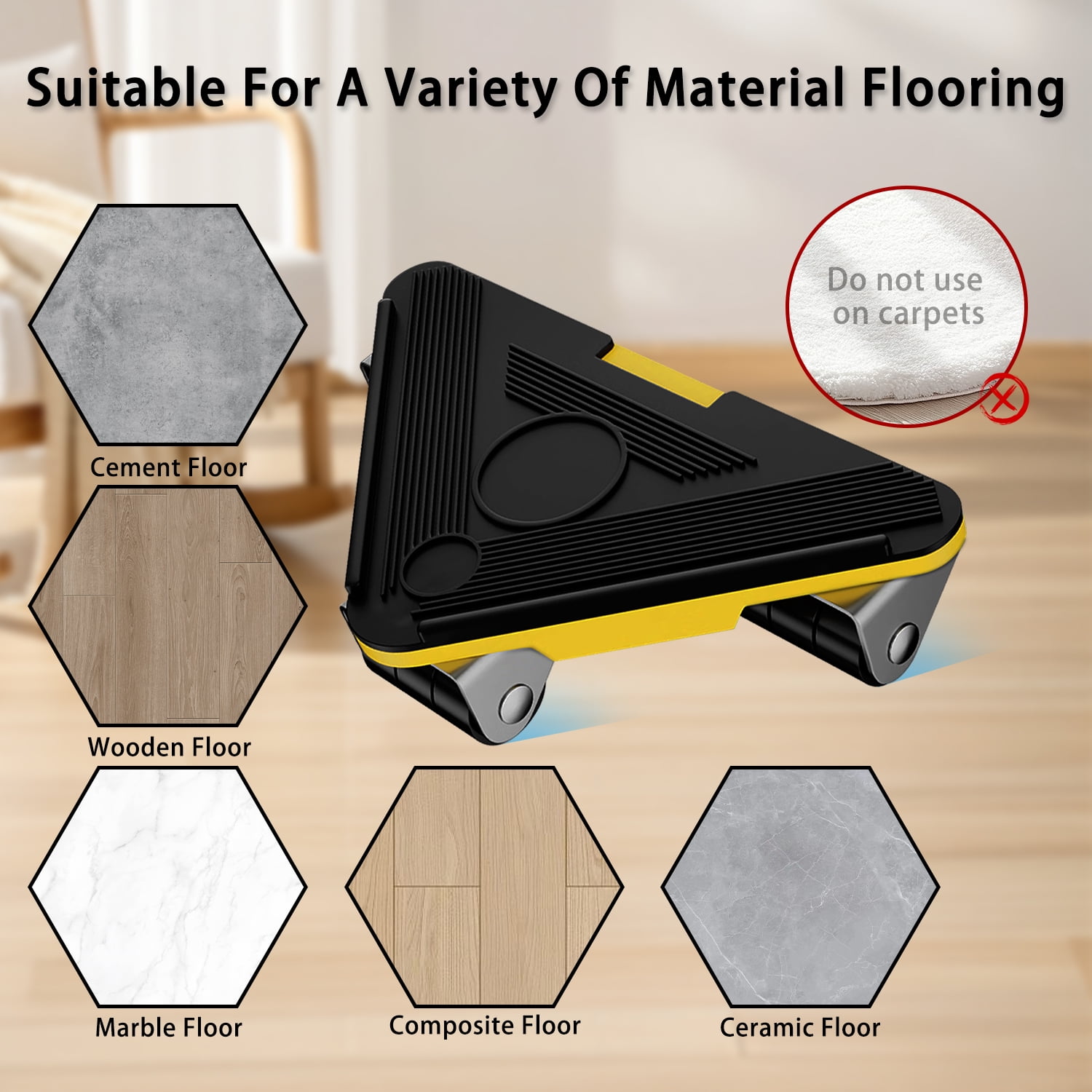 2BK Furniture Mover Tool Triangle,Furniture Lifter Moving Sliders,1700 lbs Maximum Load Heavy Furniture Transport Moving Tools with 360° Rotation Universal Wheels (yellow)