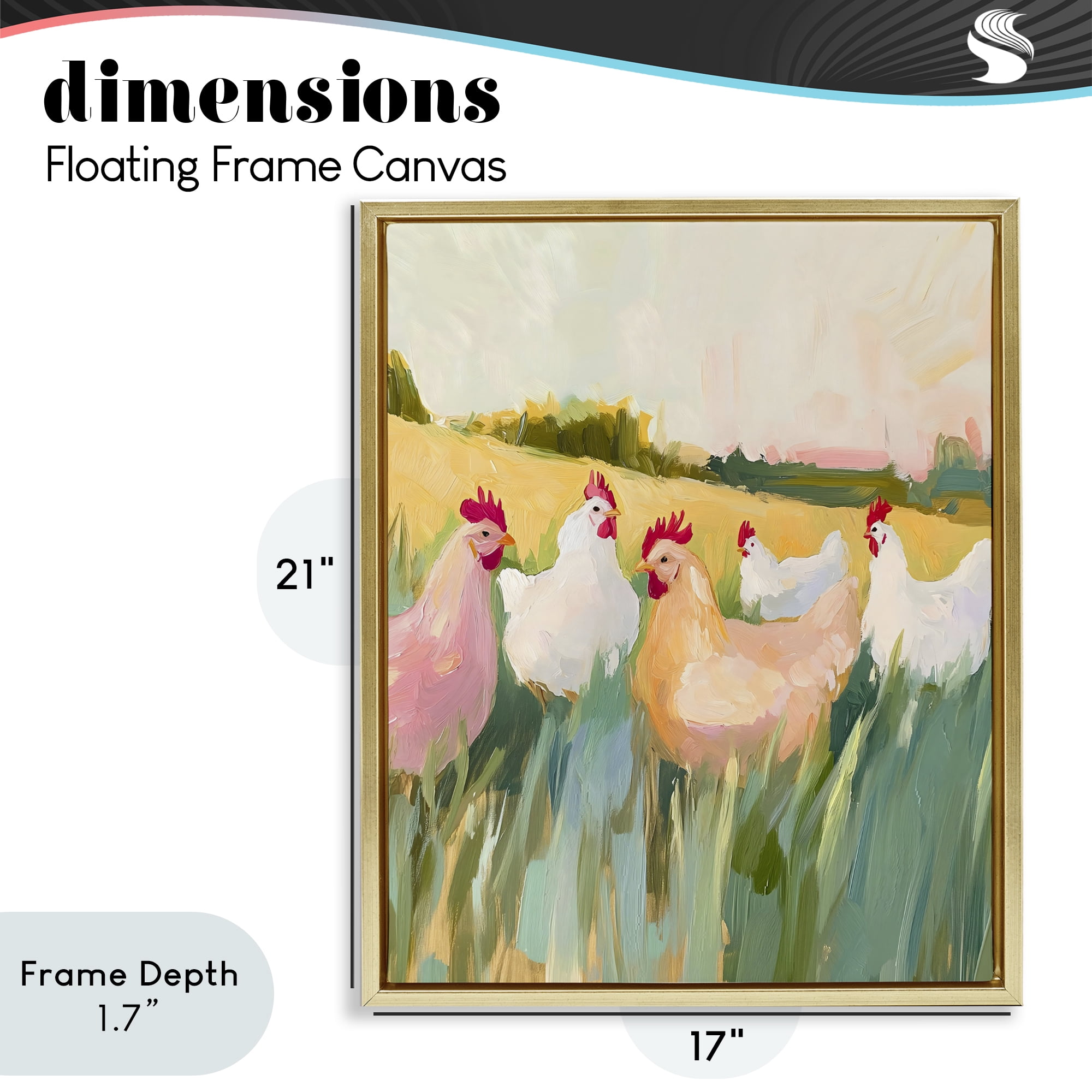 Stupell Industries Sunlit Flock of Chickens Gold Framed Floater Canvas Wall Art, design by The Prints Vibe
